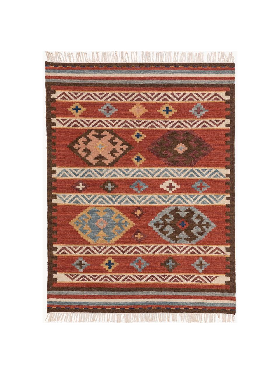 Ręcznie tkany dywan kilim z wełny Zohra, Odcienie czerwonego, S 120 x D 170 cm (Rozmiar S)