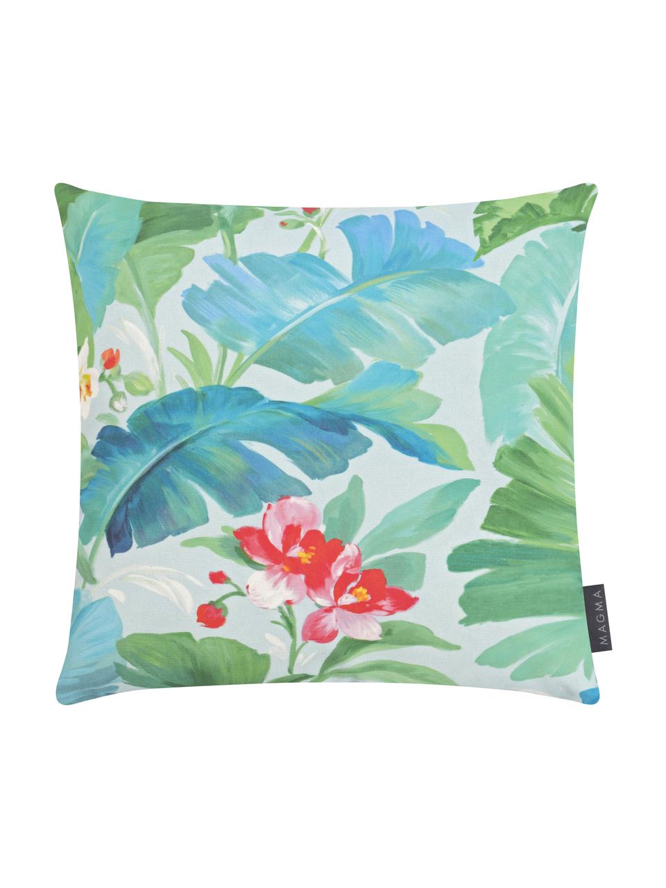 Outdoor kussenhoes Bahama met bloemenpatroon, 100% polyacryl, Turquoise, groen, rood, B 40 x L 40 cm