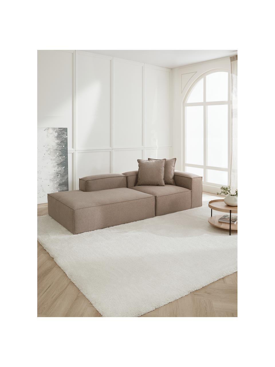 Modulaire chaise longue Lennon, Bekleding: 100% polyester De slijtva, Frame: massief grenenhout, multi, Poten: kunststof Dit product is , Geweven stof taupe, B 269 x D 119 cm, armleuning rechts