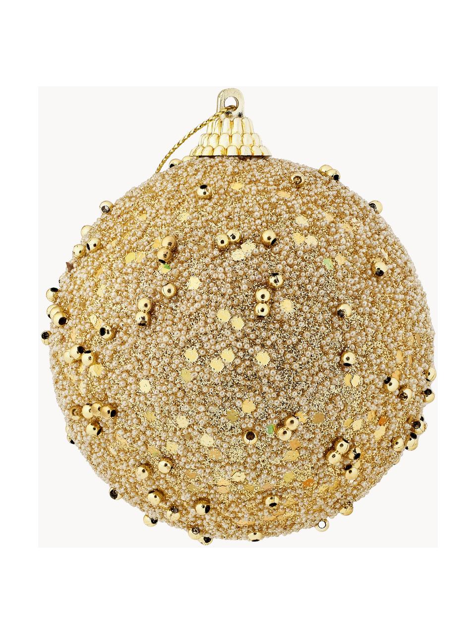 Bruchfeste Weihnachtskugeln Pearl, 12 Stück, Kunststoff, Goldfarben, Ø 8 cm