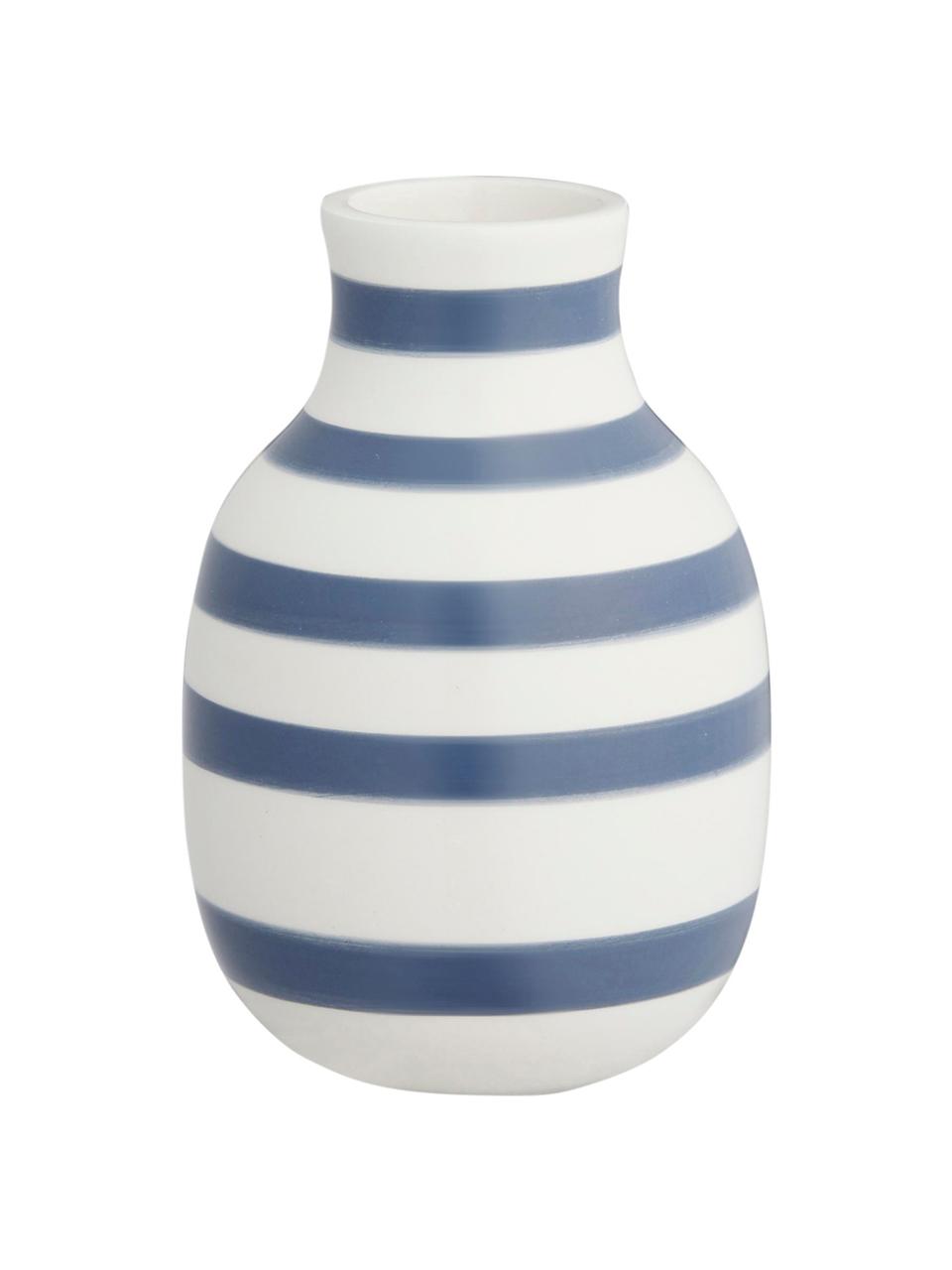Vaso di design fatto a mano Omaggio, Ceramica, Bianco, blu acciaio, Ø 8 x Alt. 13 cm