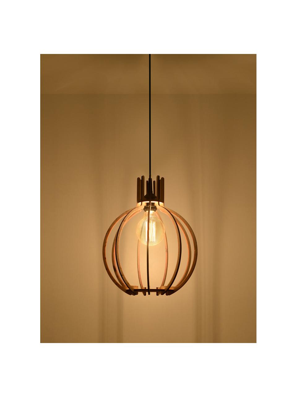 Hanglamp Laranxa van hout, bouwpakket, Lampenkap: hout, Baldakijn: kunststof, Houtkleurig, zwart, Ø 30 x H 90 cm