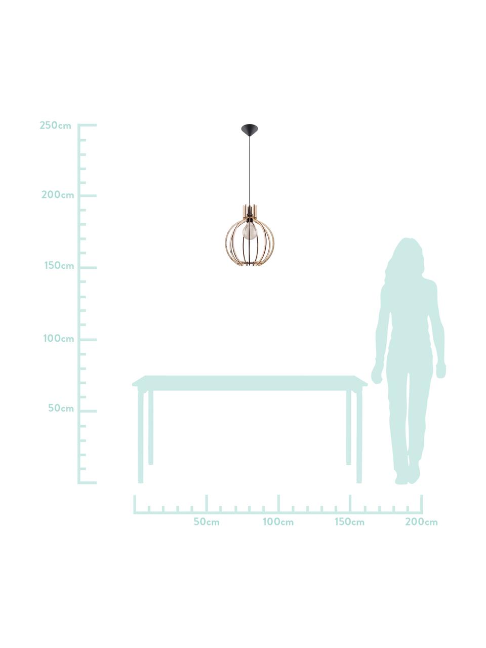 Hanglamp Laranxa van hout, bouwpakket, Lampenkap: hout, Baldakijn: kunststof, Houtkleurig, zwart, Ø 30 x H 90 cm