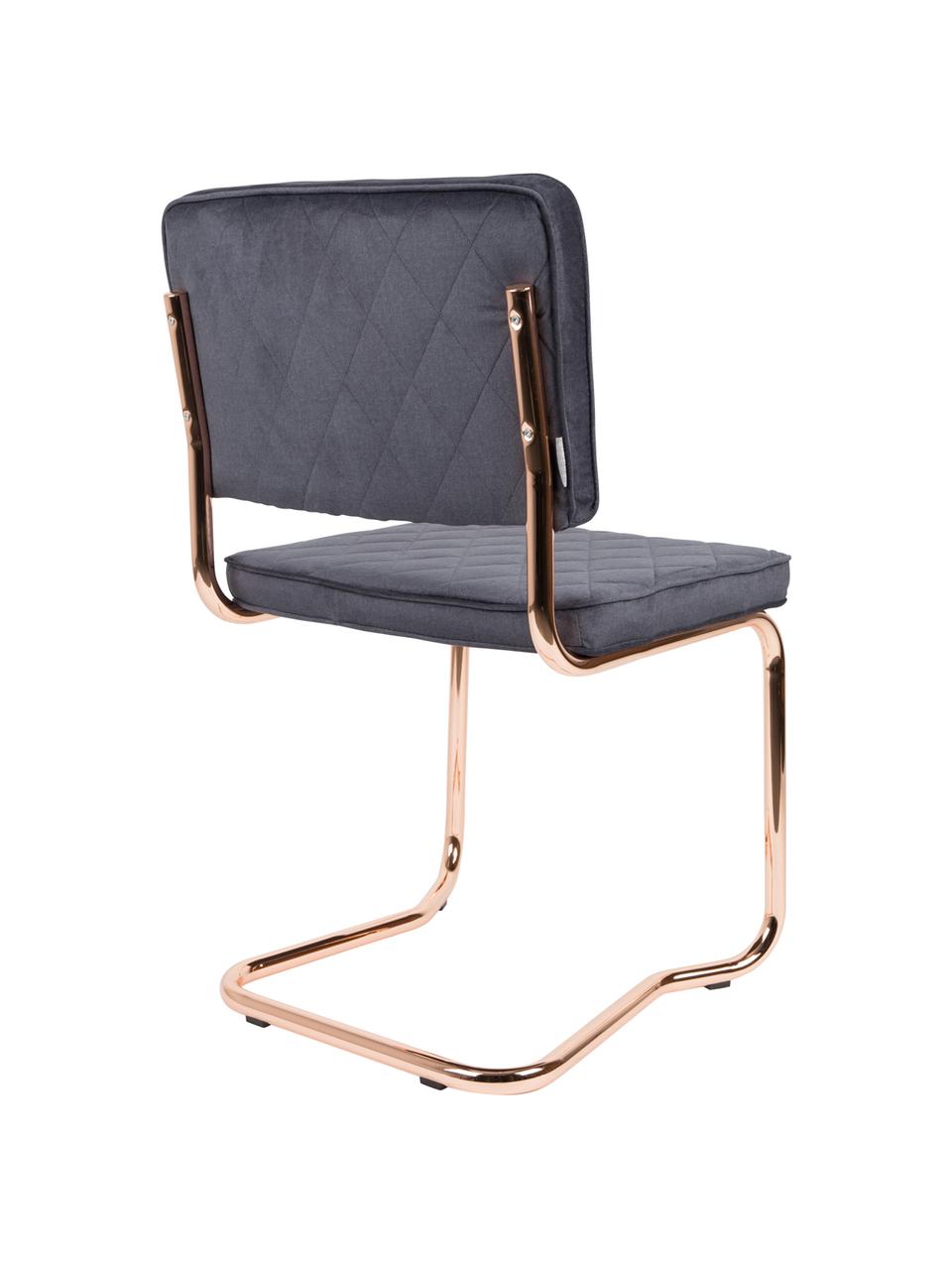 Krzesło podporowe Diamond Kink, Stelaż: metal miedziowany, Tapicerka:  100% poliester, Ciemny szary, S 48 x W 85 cm