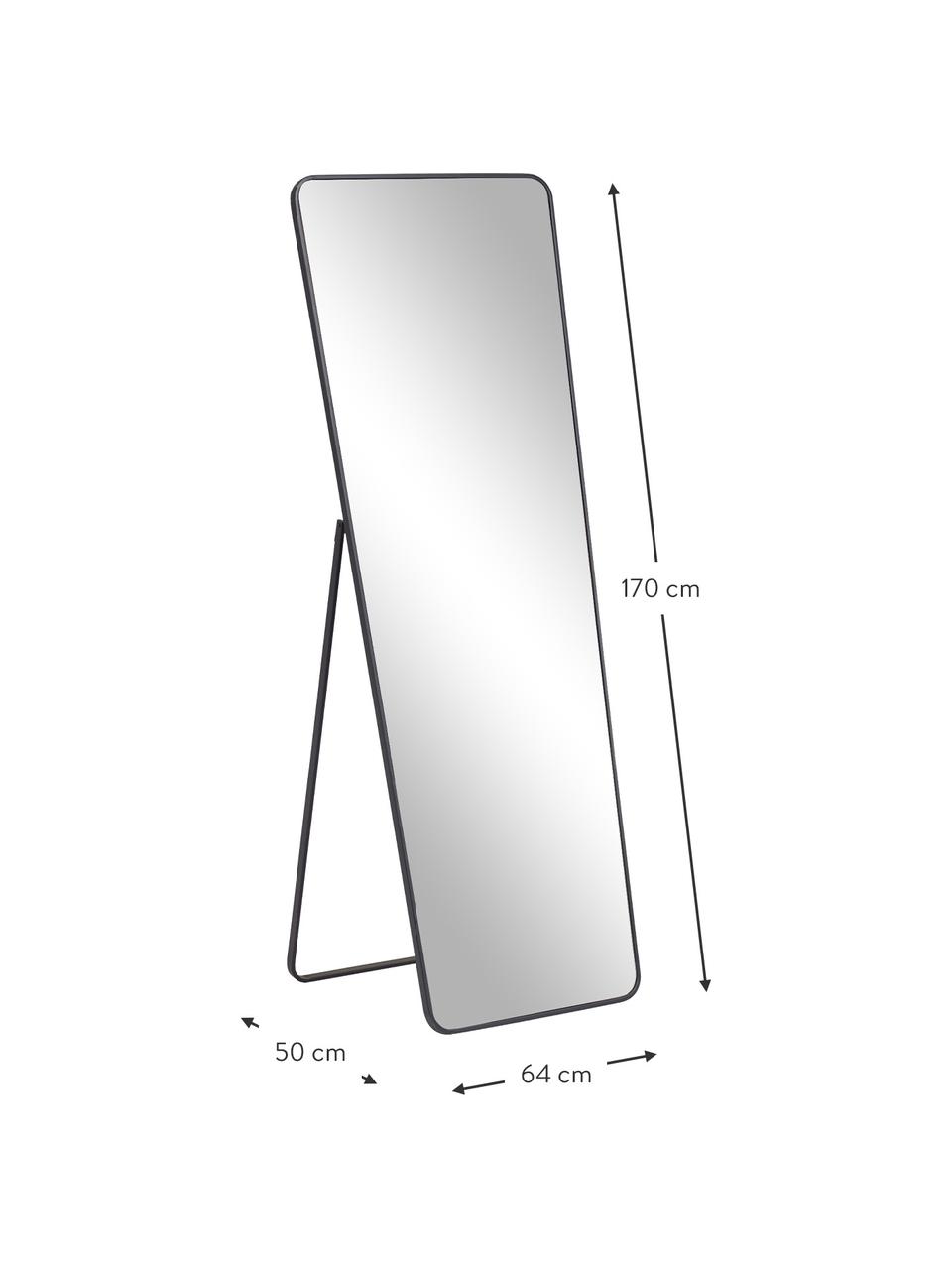 Standspiegel Nyah mit schwarzem Metallrahmen, Rahmen: Metall, beschichtet, Spiegelfläche: Spiegelglas, Schwarz, 64 x 170 cm