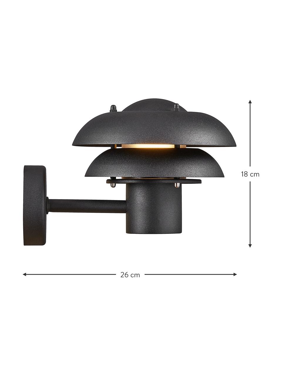 Outdoor wandlamp Kurnos, Lampenkap: gecoat metaal, Diffuser: kunststof, Zwart, B 20 cm x H 18 cm