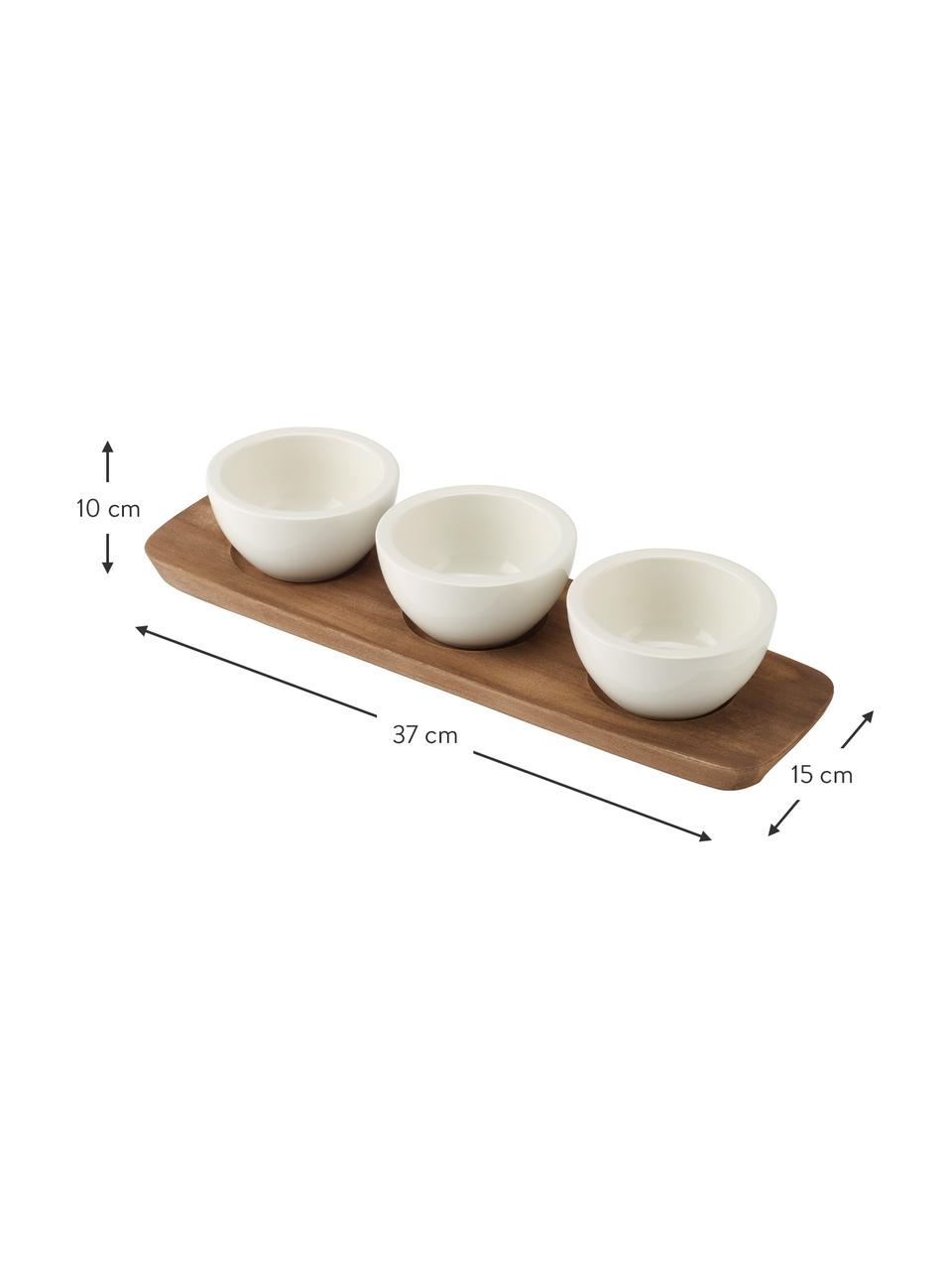 Plateau apéritif avec 3 coupelles en porcelaine Artesano, 4 élém., Blanc, brun