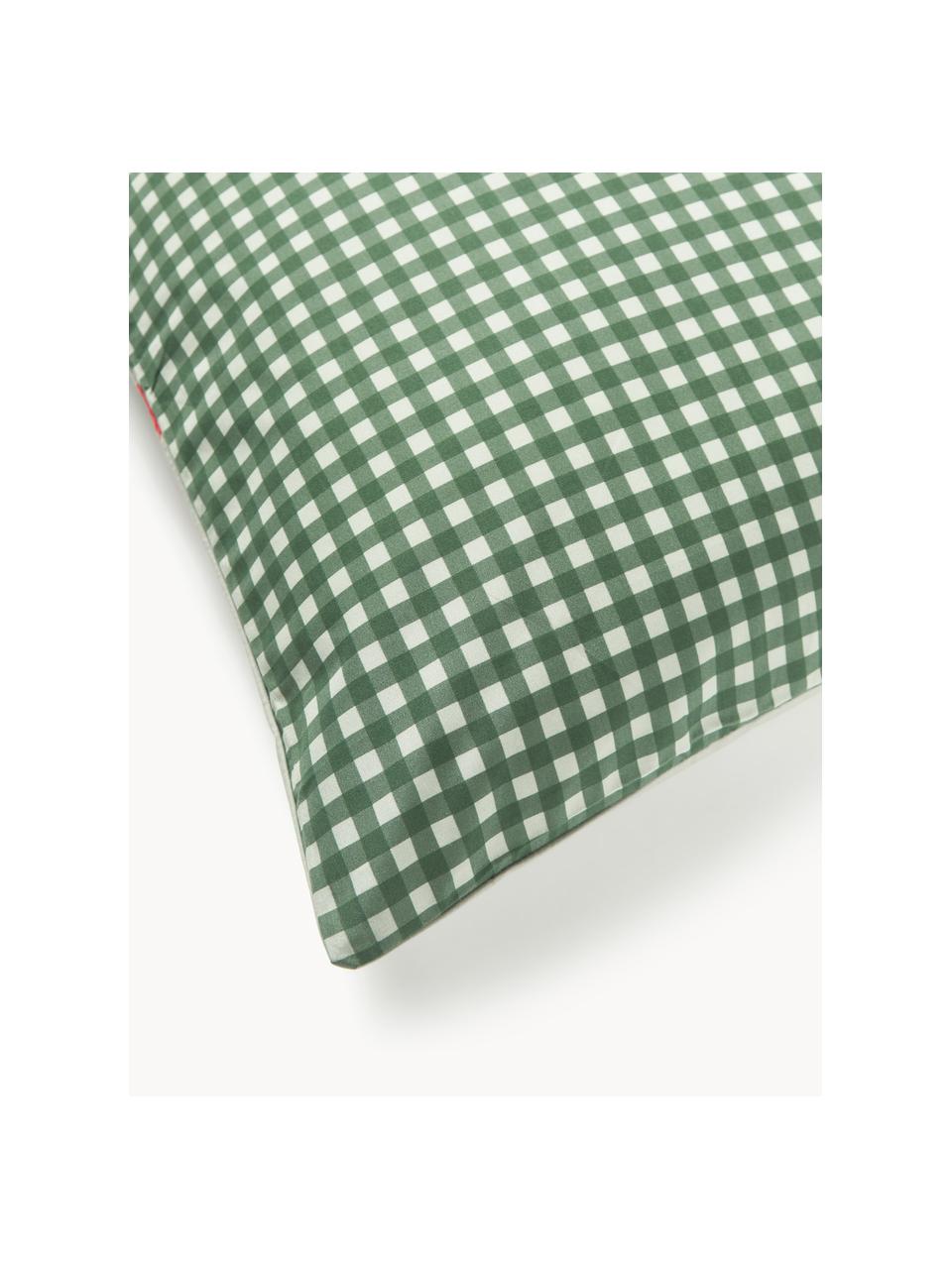 Taie d'oreiller en percale de coton Pine, Vert sauge, vert foncé, rouge, larg. 50 x long. 70 cm