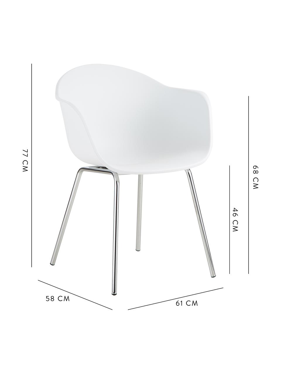 Kunststoff-Armlehnstuhl Claire mit Metallbeinen, Sitzschale: Kunststoff, Beine: Metall, galvanisiert, Weiß, Silber, B 60 x T 54 cm