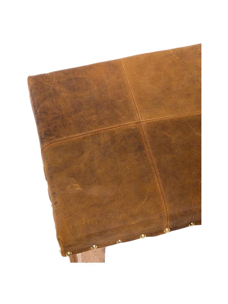 Taburete Yasmine, Patas: madera de mango, Asiento: cuero sintético, Natural, marrón, dorado, An 34 x Al 52 cm