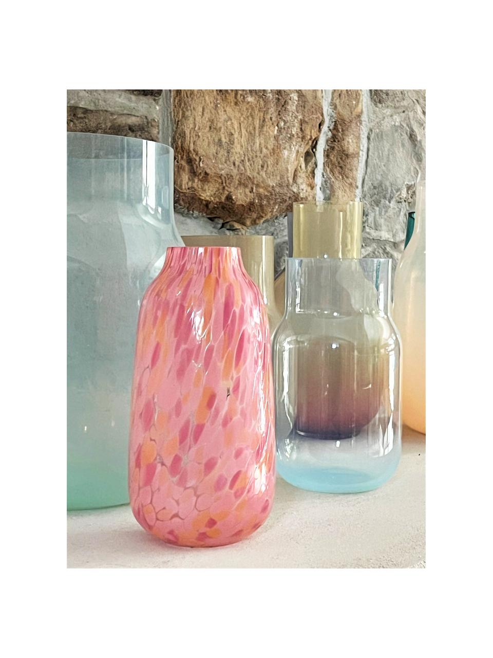 Handgefertigte Vase Confetti, H 26 cm, Glas, Rosa, Peach, Ø 13 x H 26 cm