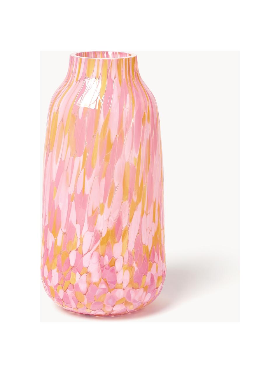 Handgefertigte Vase Confetti, H 26 cm, Glas, Rosa, Peach, Ø 13 x H 26 cm