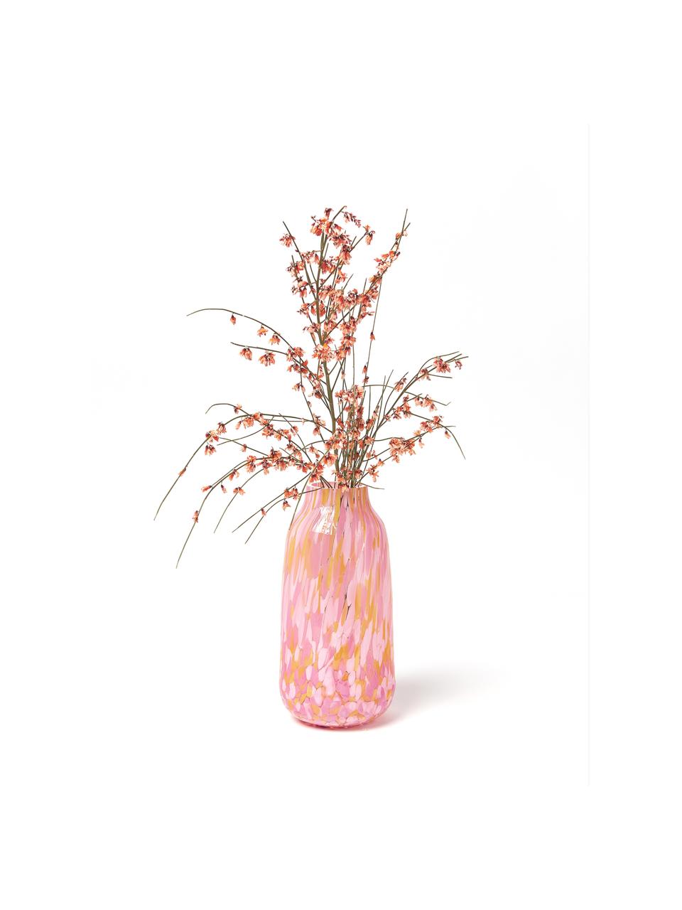 Handgefertigte Vase Confetti, H 26 cm, Glas, Rosa, Peach, Ø 13 x H 26 cm