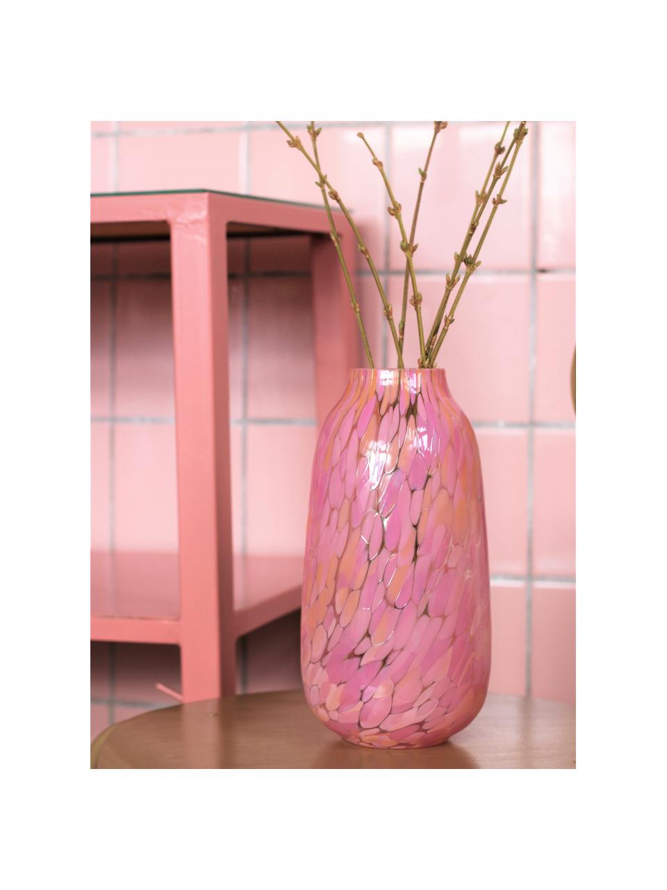 Handgefertigte Vase Confetti, H 26 cm, Glas, Rosa, Peach, Ø 13 x H 26 cm