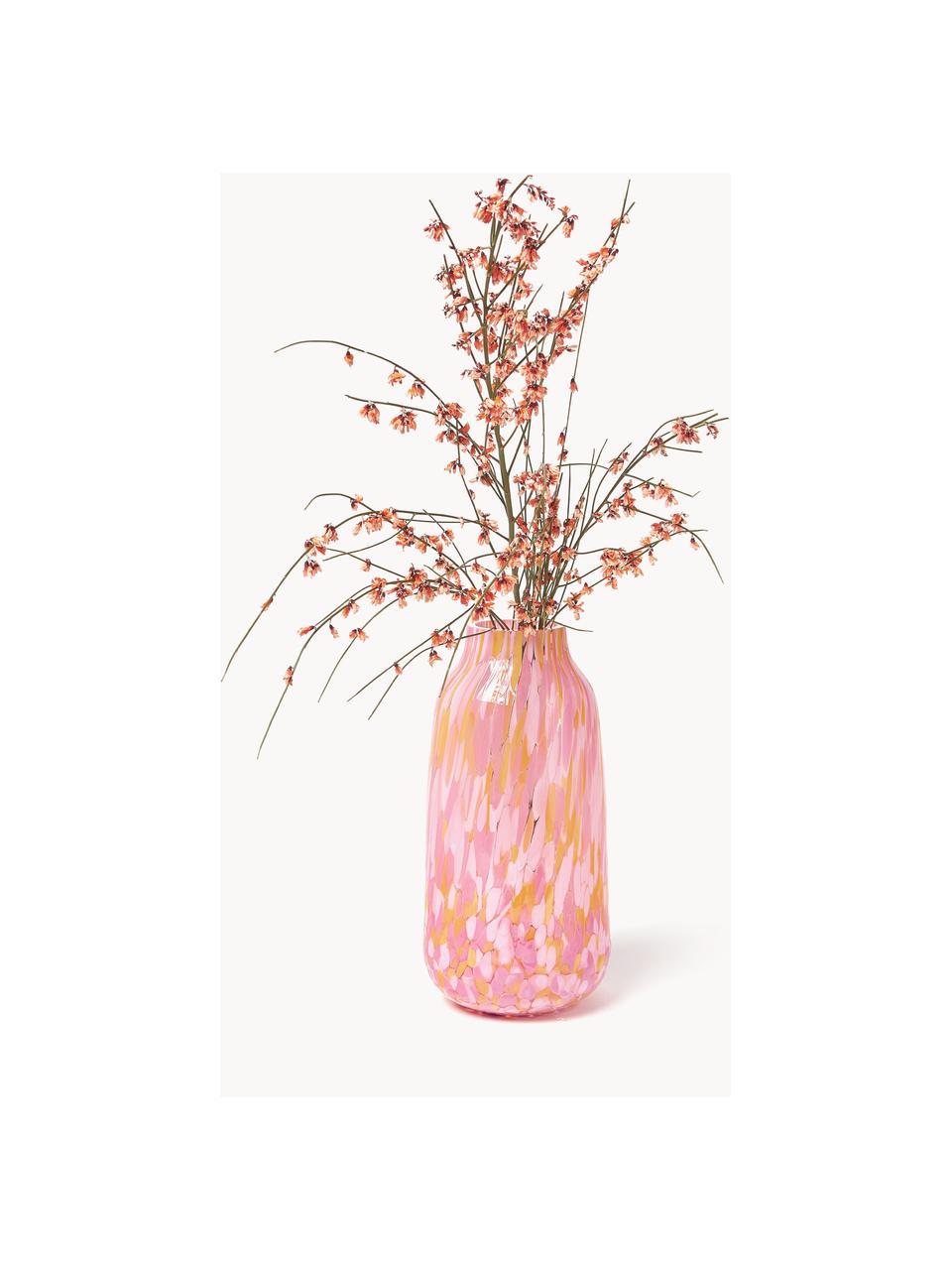 Handgefertigte Vase Confetti, H 26 cm, Glas, Rosa, Peach, Ø 13 x H 26 cm