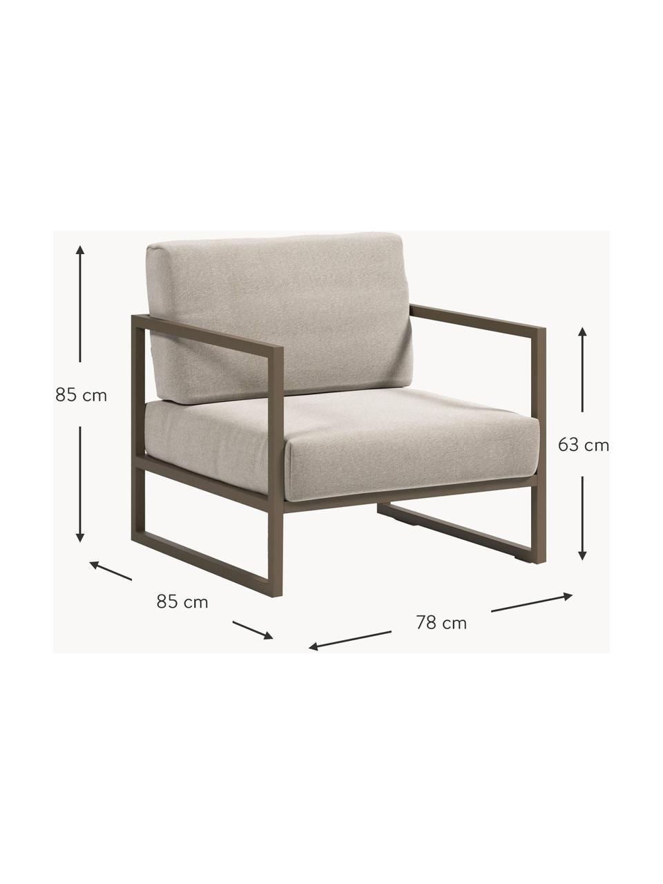 Fotel ogrodowy Comova, Stelaż: metal malowany proszkowo, Tapicerka: poliester, Jasnobeżowa tkanina, oliwkowy zielony, S 78 x G 85 cm