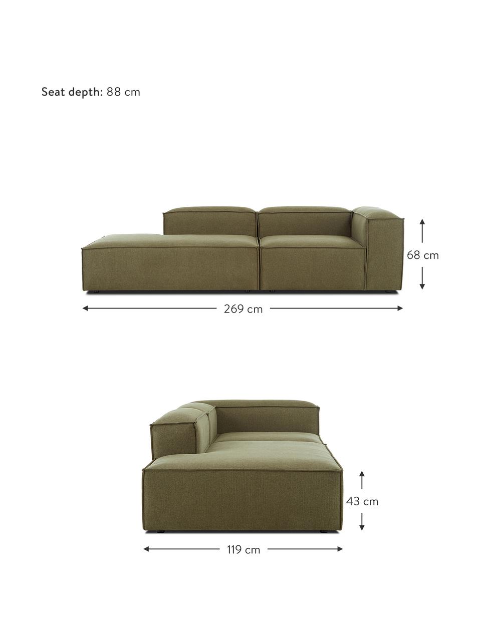 Diván modular Lennon, Tapizado: 100% poliéster Alta resis, Estructura: madera de pino maciza, ma, Patas: plástico, Tejido verde, An 269 x F 119 cm, respaldo derecho