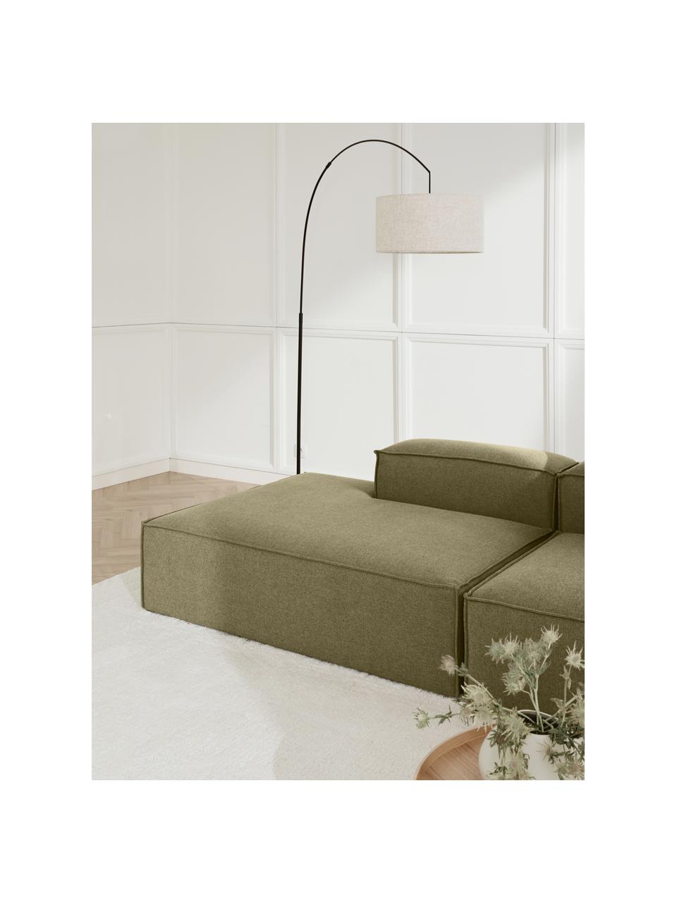Modulaire chaise longue Lennon, Bekleding: 100% polyester De slijtva, Frame: massief grenenhout, FSC-g, Poten: kunststof, Geweven stof groen, B 269 x D 119 cm, rugleuning rechts
