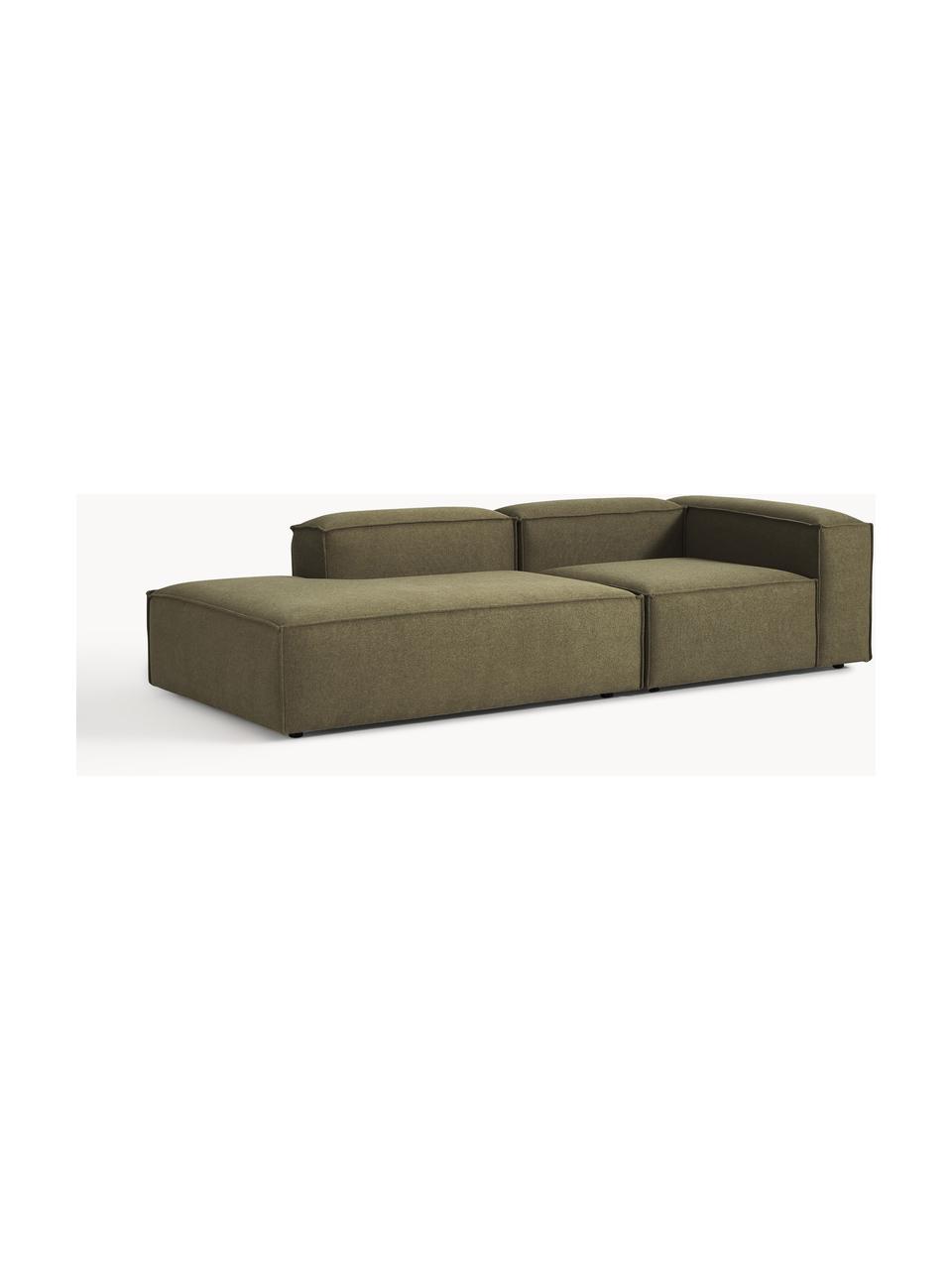 Modulaire chaise longue Lennon, Bekleding: 100% polyester De slijtva, Frame: massief grenenhout, multi, Poten: kunststof Dit product is , Geweven stof olijfgroen, B 269 x D 119 cm, armleuning rechts