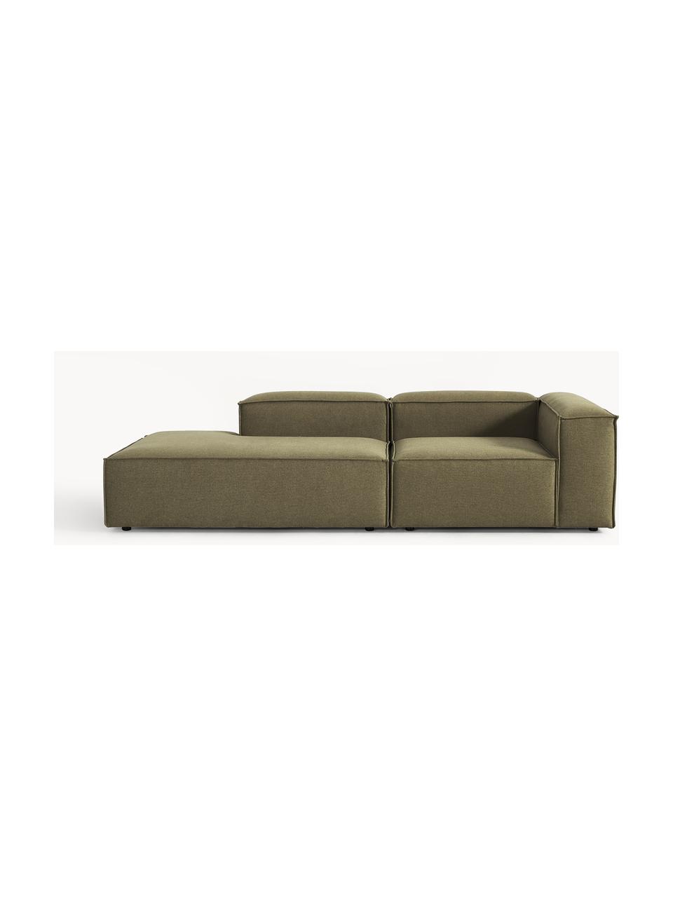 Diván modular Lennon, Tapizado: 100% poliéster Alta resis, Estructura: madera contrachapada de p, Patas: plástico Este producto es, Tejido verde oliva, An 269 x F 119 cm, reposabrazos derecho