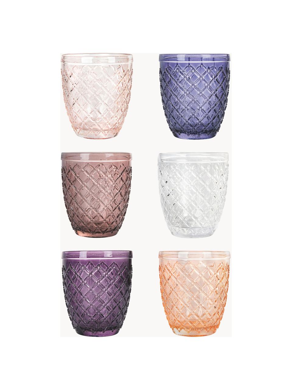 Wassergläser Castle, 6er-Set, Glas, Lilatöne, Orangetöne, B 8 x H 10 cm, 275 ml