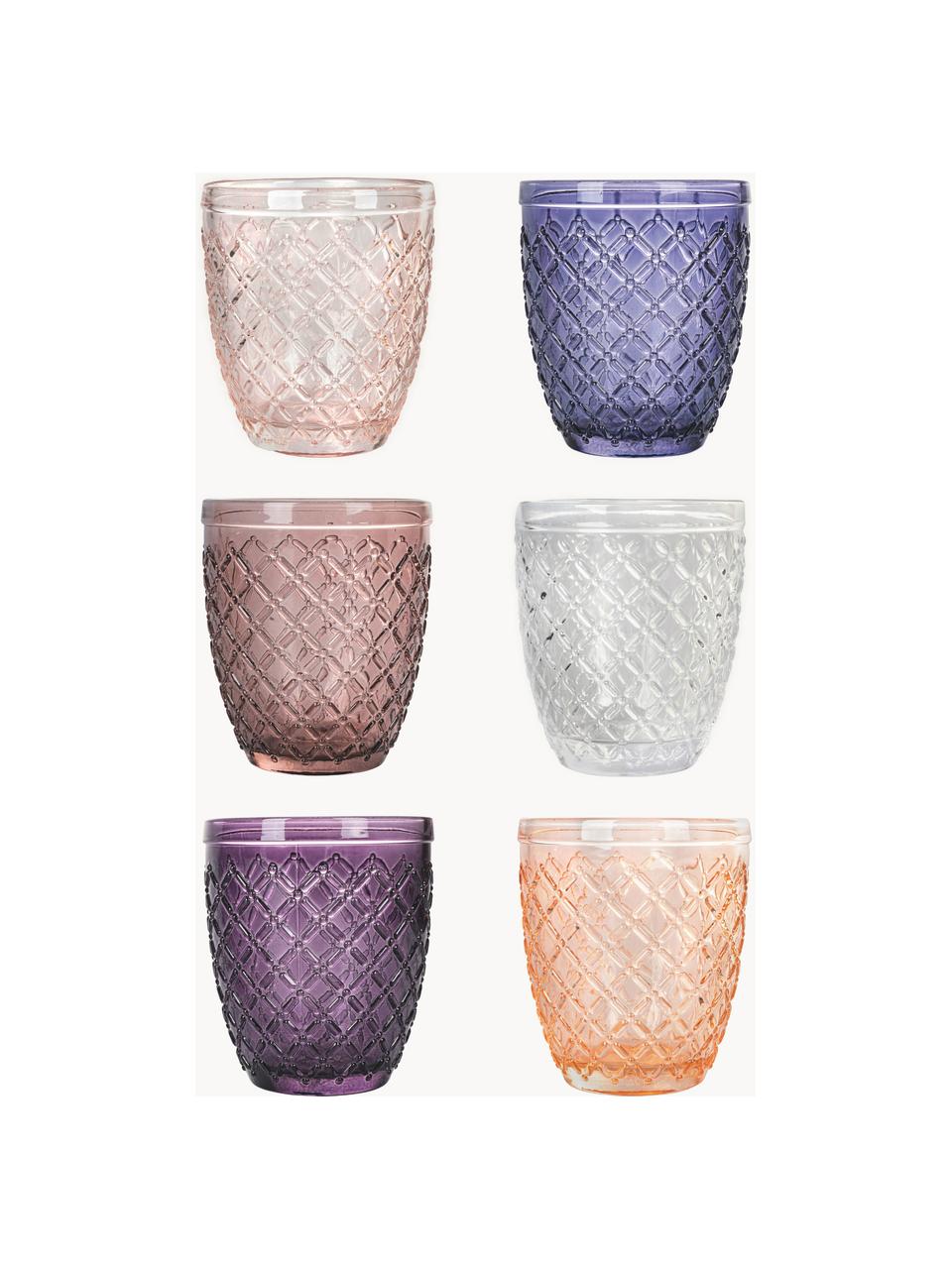 Vasos Castle, 6 uds., Vidrio, Tonos rosas y lilas, An 8 x Al 10 cm, 275 ml