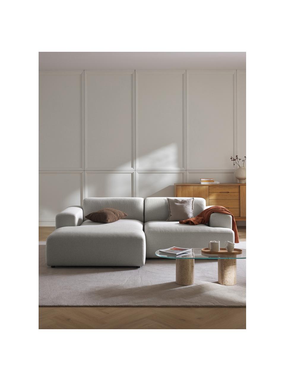 Divano angolare 3 posti Melva, Rivestimento: 100% poliestere Con 115.0, Struttura: legno massiccio di pino e, Piedini: plastica Questo prodotto , Tessuto grigio chiaro, Larg. 238 x Prof. 143 cm, chaise-longue a sinistra