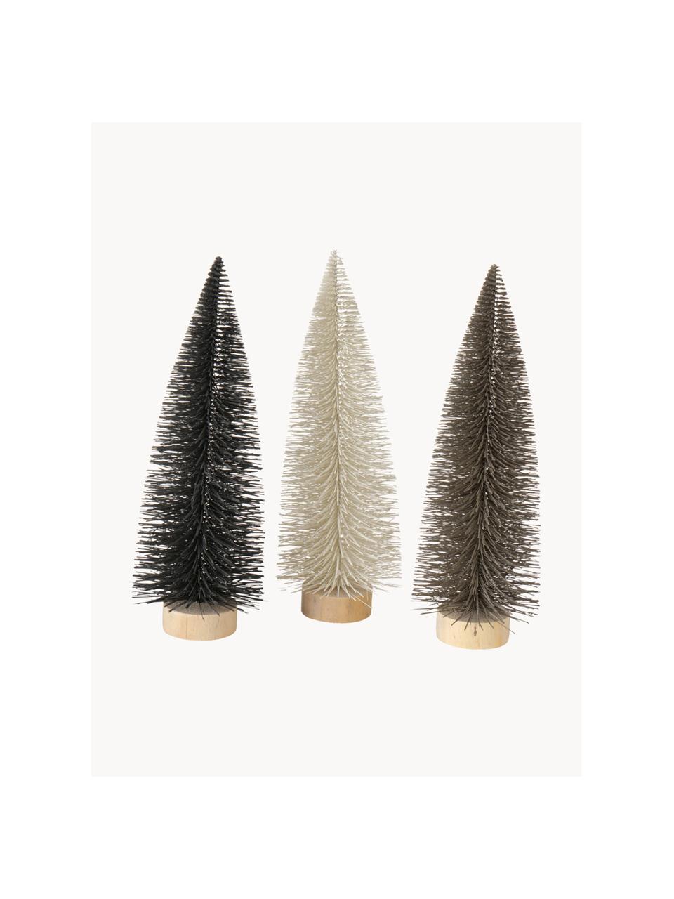 Sapins de Noël décoratifs Tarvo, 3 élém., Noir, grège, blanc, Ø 14 x haut. 41 cm