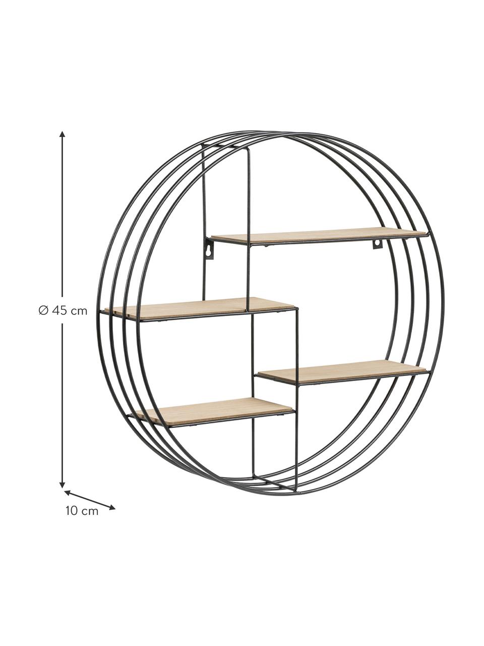 Estante de pared Darkenberg, Madera de Paulownia, metal, Negro, marrón, Ø 45 x F 10 cm