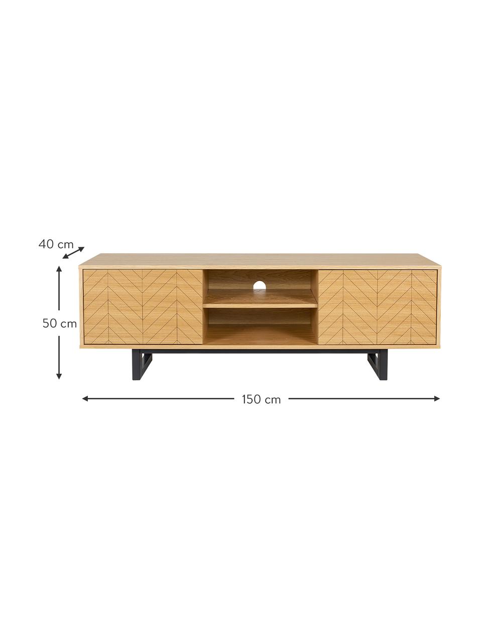 TV-Lowboard Camden mit Türen und Eichenholzfurnier, Korpus: Mitteldichte Holzfaserpla, Eichenholz, 150 x 50 cm