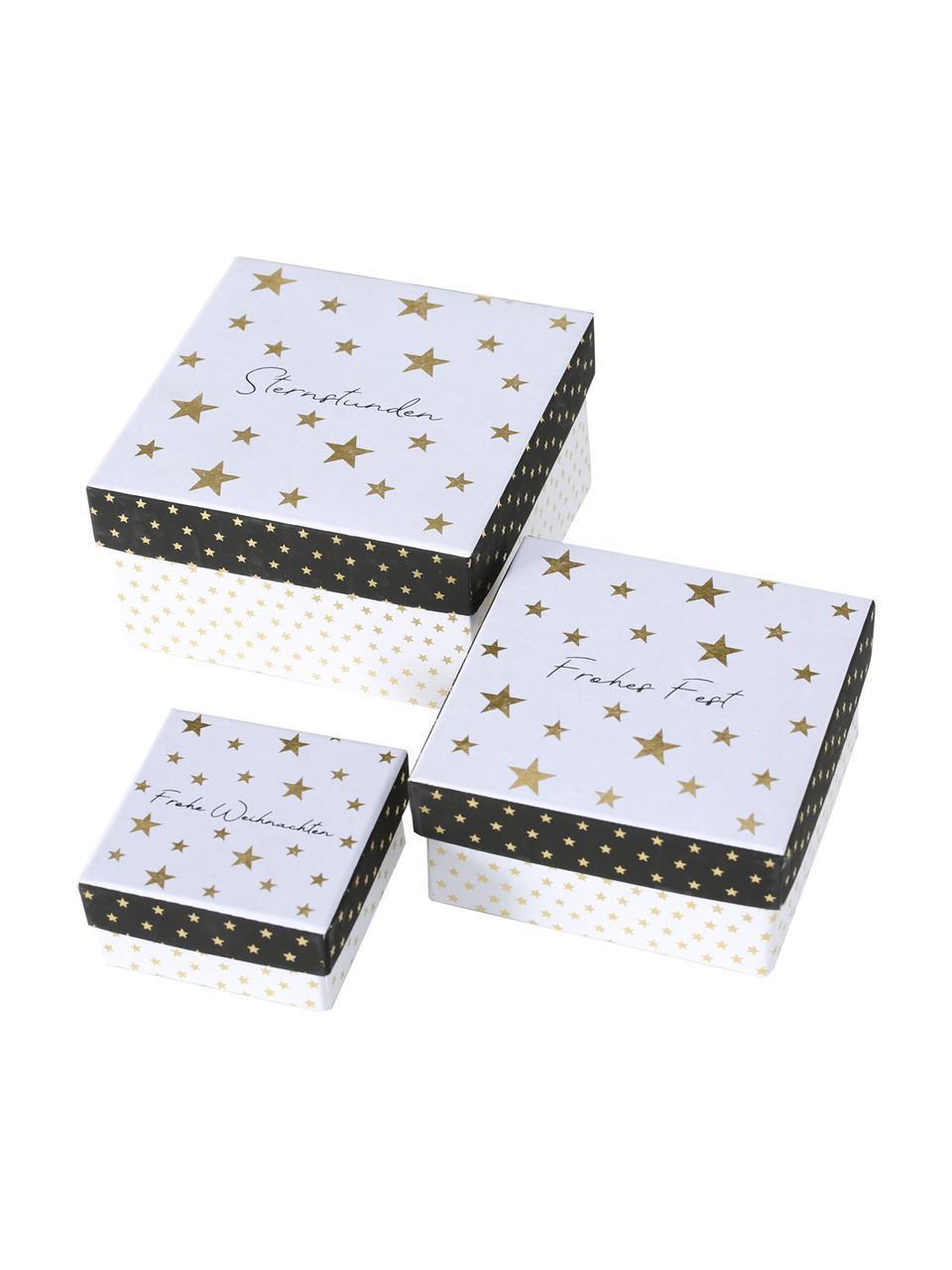Set de cajas para regalo Nica, 3 pzas., Papel, Negro, blanco, dorado, Set de diferentes tamaños