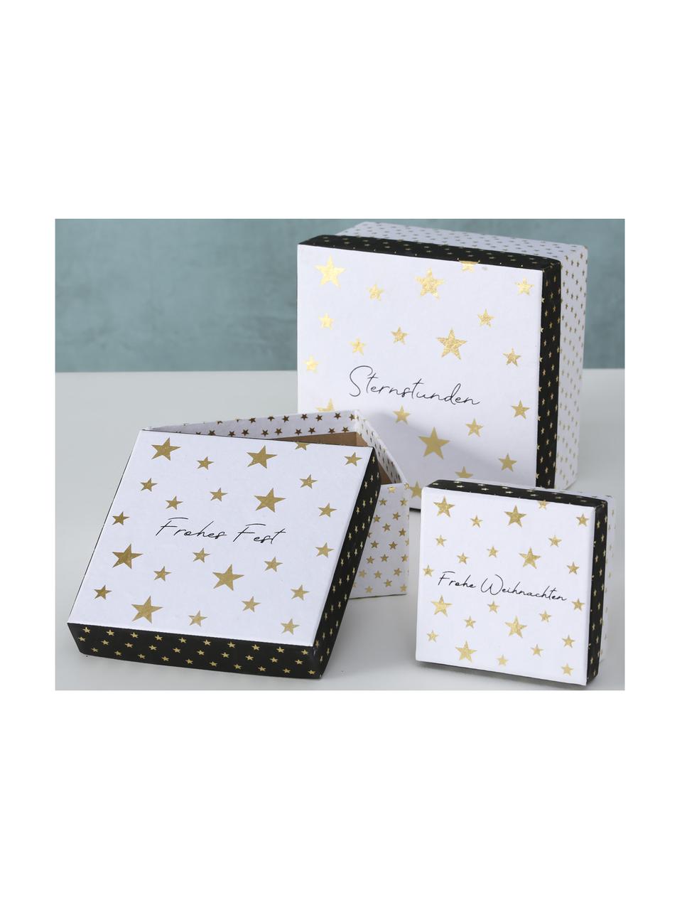 Set de cajas para regalo Nica, 3 pzas., Papel, Negro, blanco, dorado, Set de diferentes tamaños