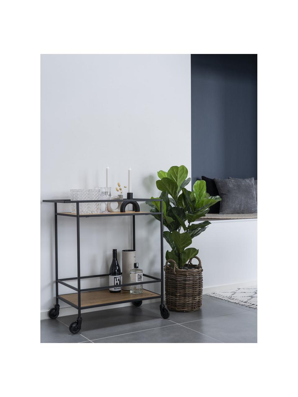 Camarera de metal Vita, Estructura: metal recubierto, Estantes: tablero de fibras de dens, Negro, madera, An 68 x Al 79 cm