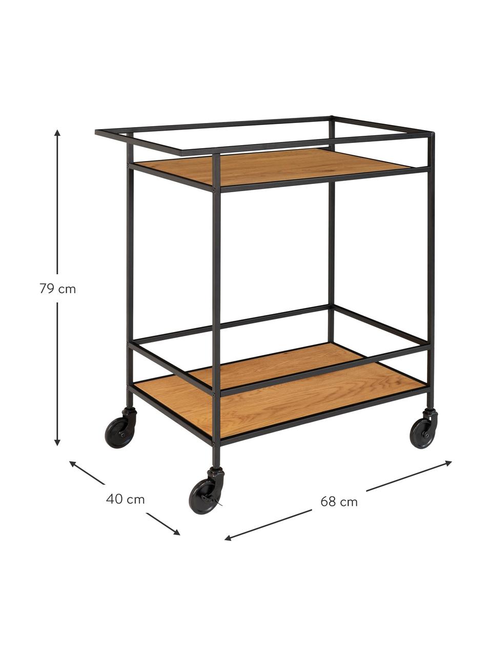 Camarera de metal Vita, Estructura: metal recubierto, Estantes: tablero de fibras de dens, Negro, madera, An 68 x Al 79 cm