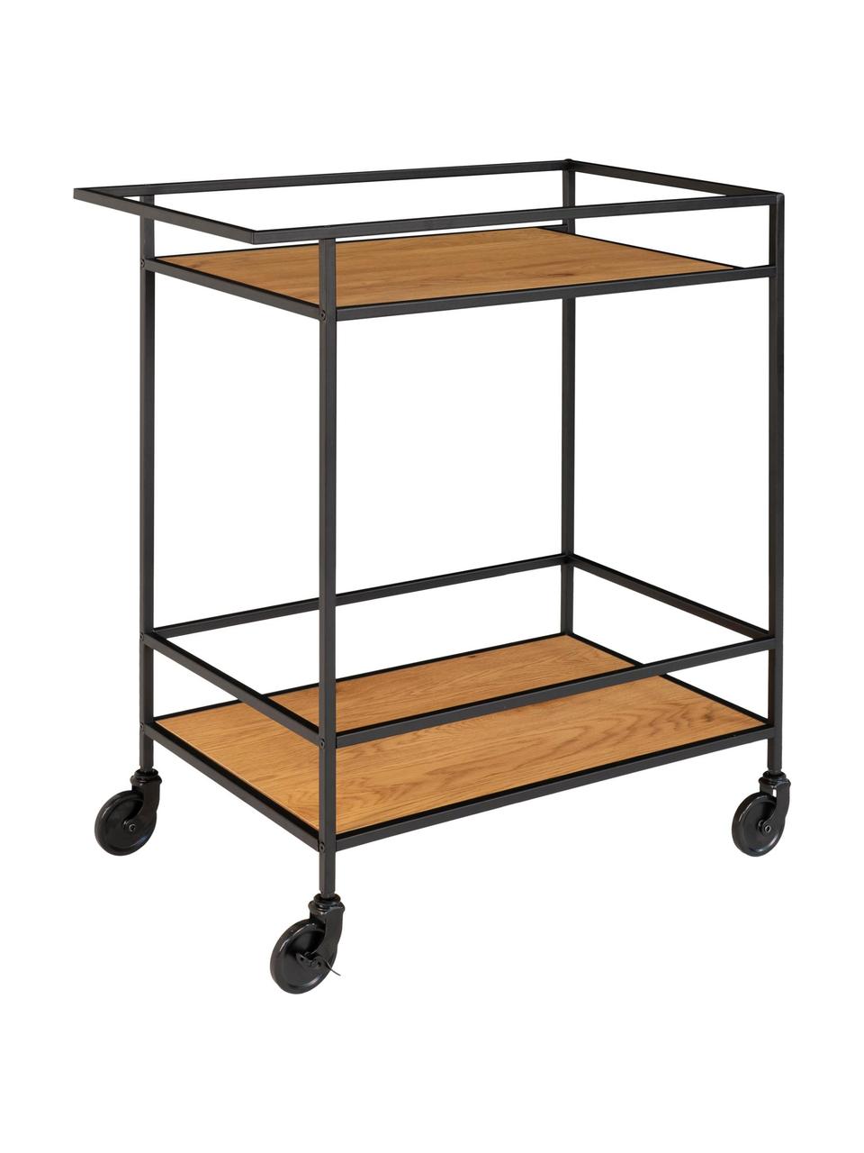 Camarera de metal Vita, Estructura: metal recubierto, Estantes: tablero de fibras de dens, Negro, madera, An 68 x Al 79 cm