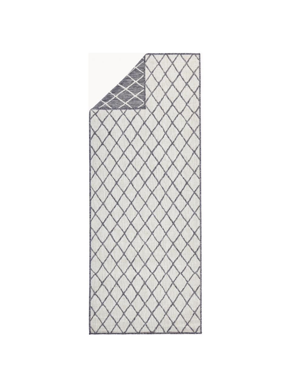Dubbelzijdige in- & outdoor loper Malaga, 100% polypropyleen, Gebroken wit, grijs, B 80 x L 250 cm
