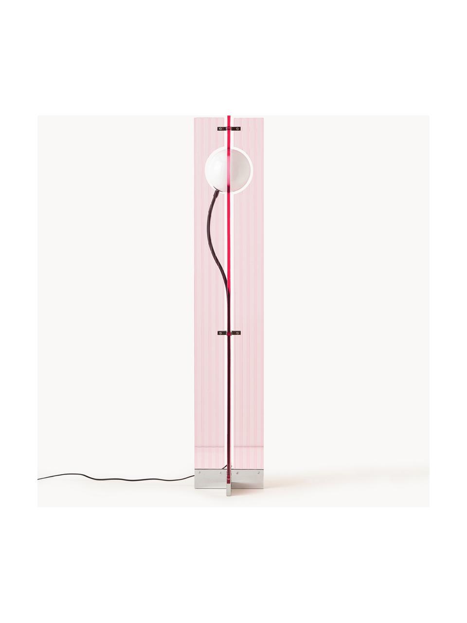 Lámpara de pie pequeña Mills, Pantalla: cristal, Cable: cubierto en tela, Rosa claro, plateado, Al 135 cm