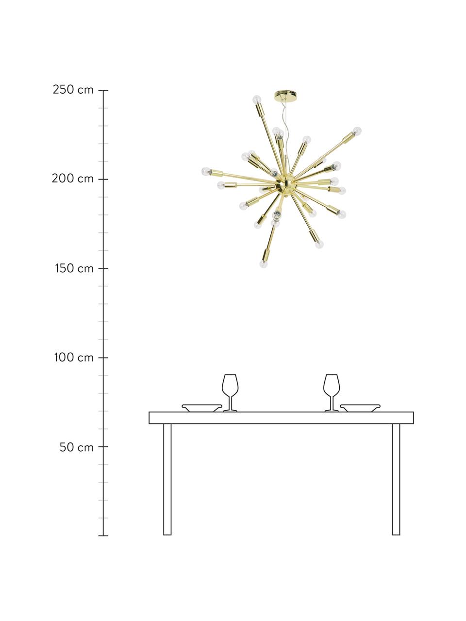 Grote hanglamp Spike in goudkleur, Lampenkap: metaal, Baldakijn: metaal, Baldakijn: goudkleurig. Lampenkap: goudkleurig. Snoer: transparant, Ø 90 cm