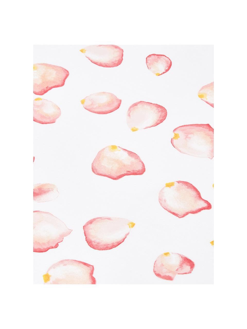 Drap plat en satin de coton Petales, Blanc, tons roses, jaune