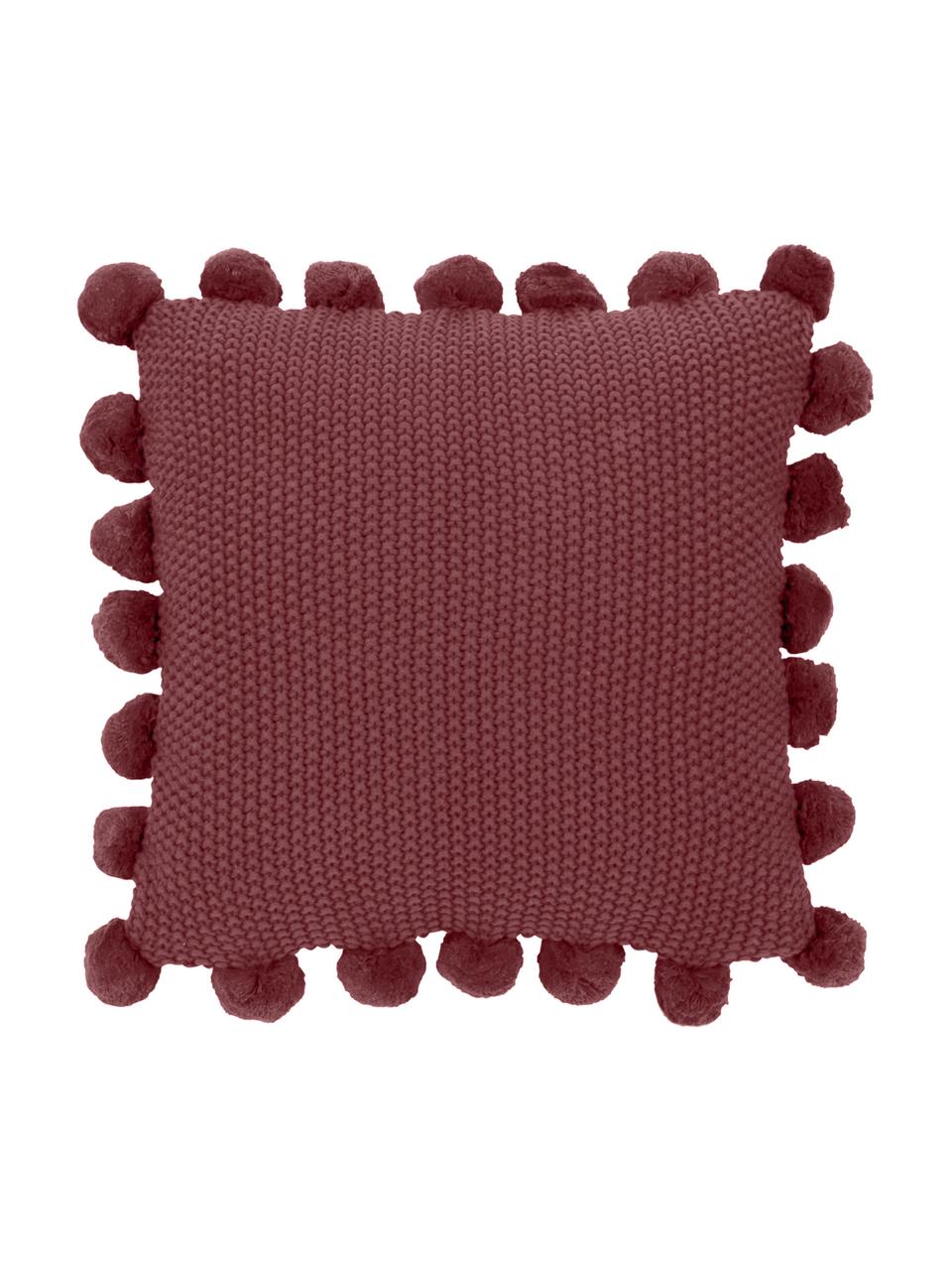 Pletený povlak na polštář s bambulkami Molly, 100% bavlna, Bordó, Š 40 cm, D 40 cm