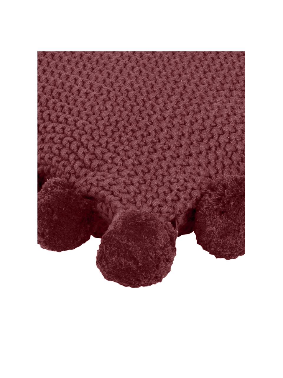 Pletený poťah na vankúš s brmbolcami Molly, 100 %  bavlna, Burgundská červená, Š 40 x D 40 cm