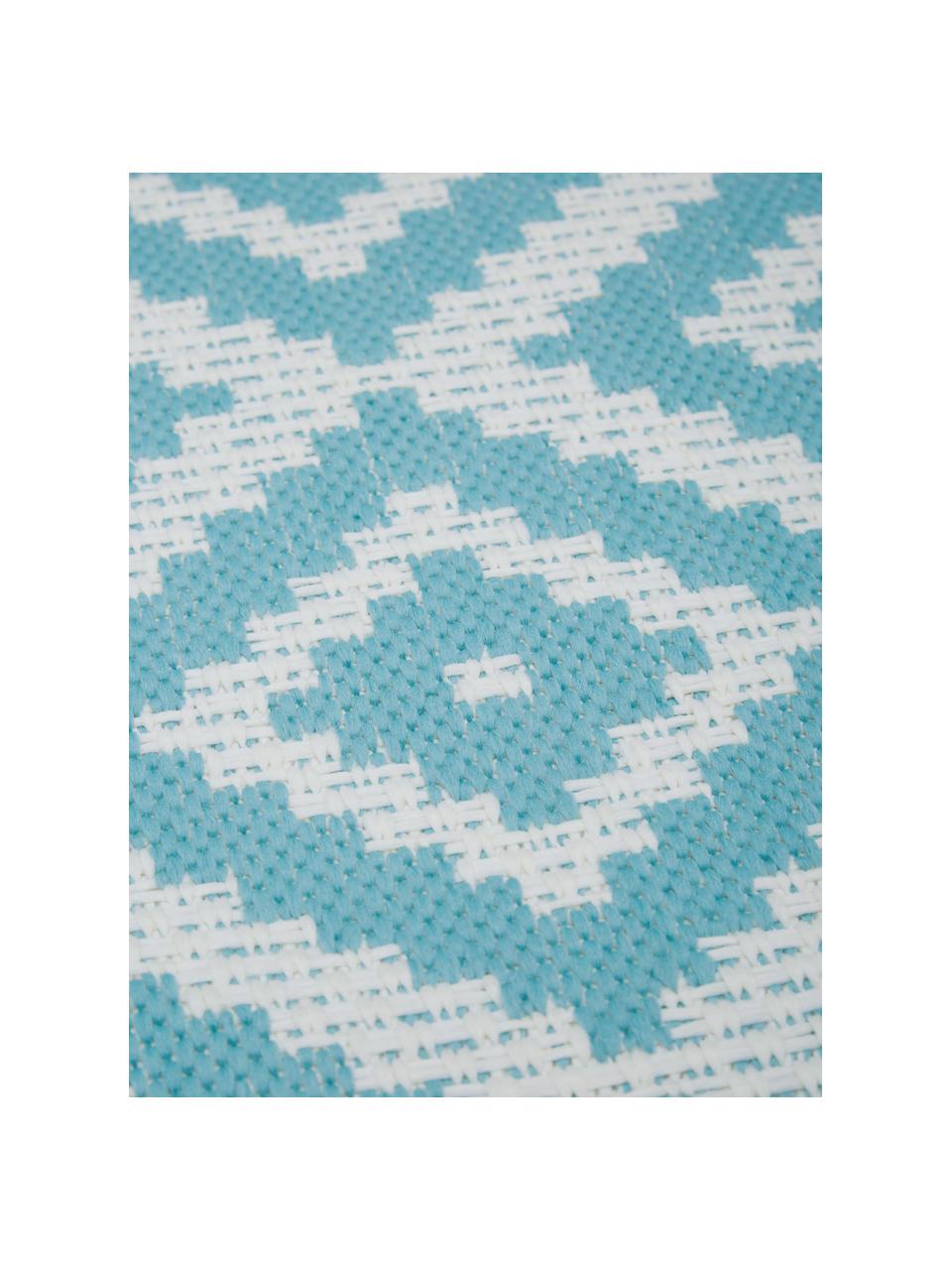 Tapis extérieur rond turquoise Miami, 86 % polypropylène, 14 % polyester, Blanc, turquoise, Ø 140 cm (taille M)