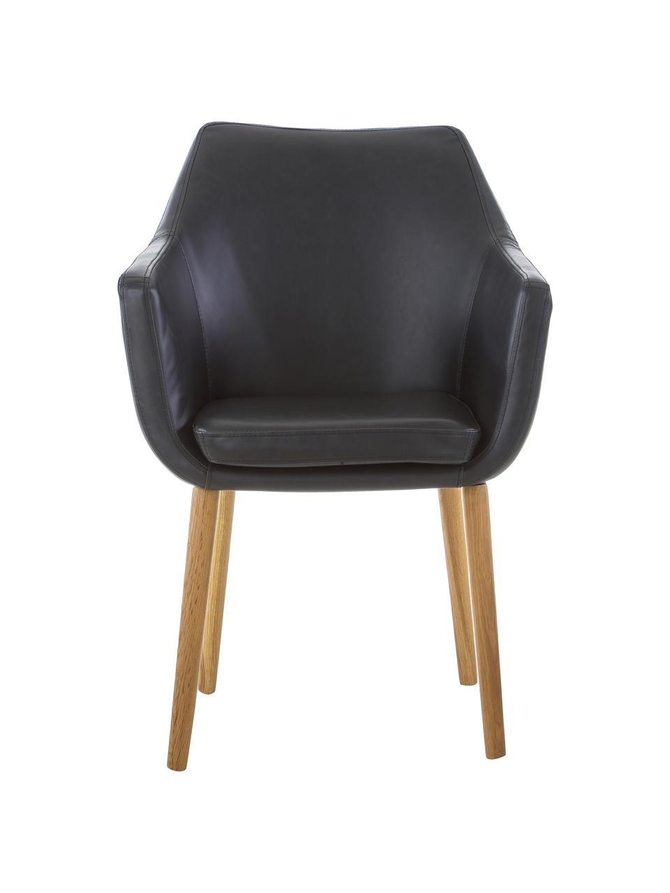 Kunstleren fauteuil Nora met houten poten, Bekleding: kunstleer (polyurethaan), Poten: eikenhout, Kunstleer zwart, B 56 x D 55 cm