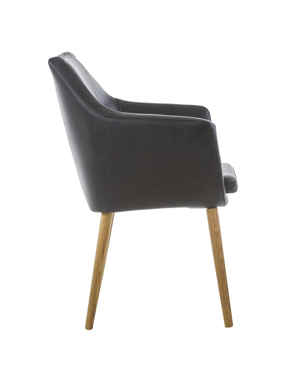 Kunstleren fauteuil Nora met houten poten, Bekleding: kunstleer (polyurethaan), Poten: eikenhout, Kunstleer zwart, B 56 x D 55 cm