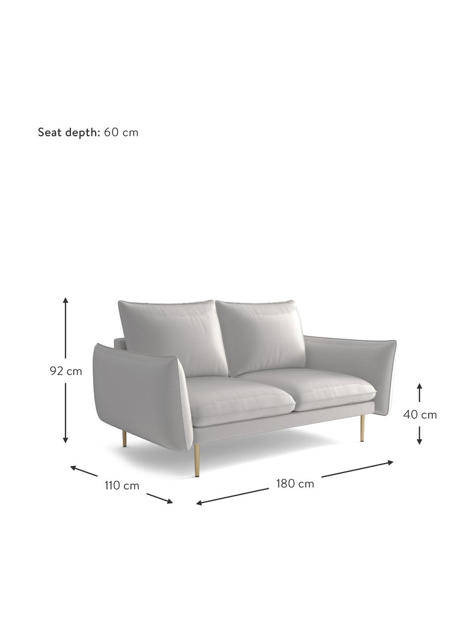 Sofa z metalowymi nogami Largo (2-osobowa), Tapicerka: welur (100% poliester), Stelaż: drewno bukowe, płyta wiór, Nogi: metal malowany proszkowo, Jasny szary, S 180 x G 110 cm