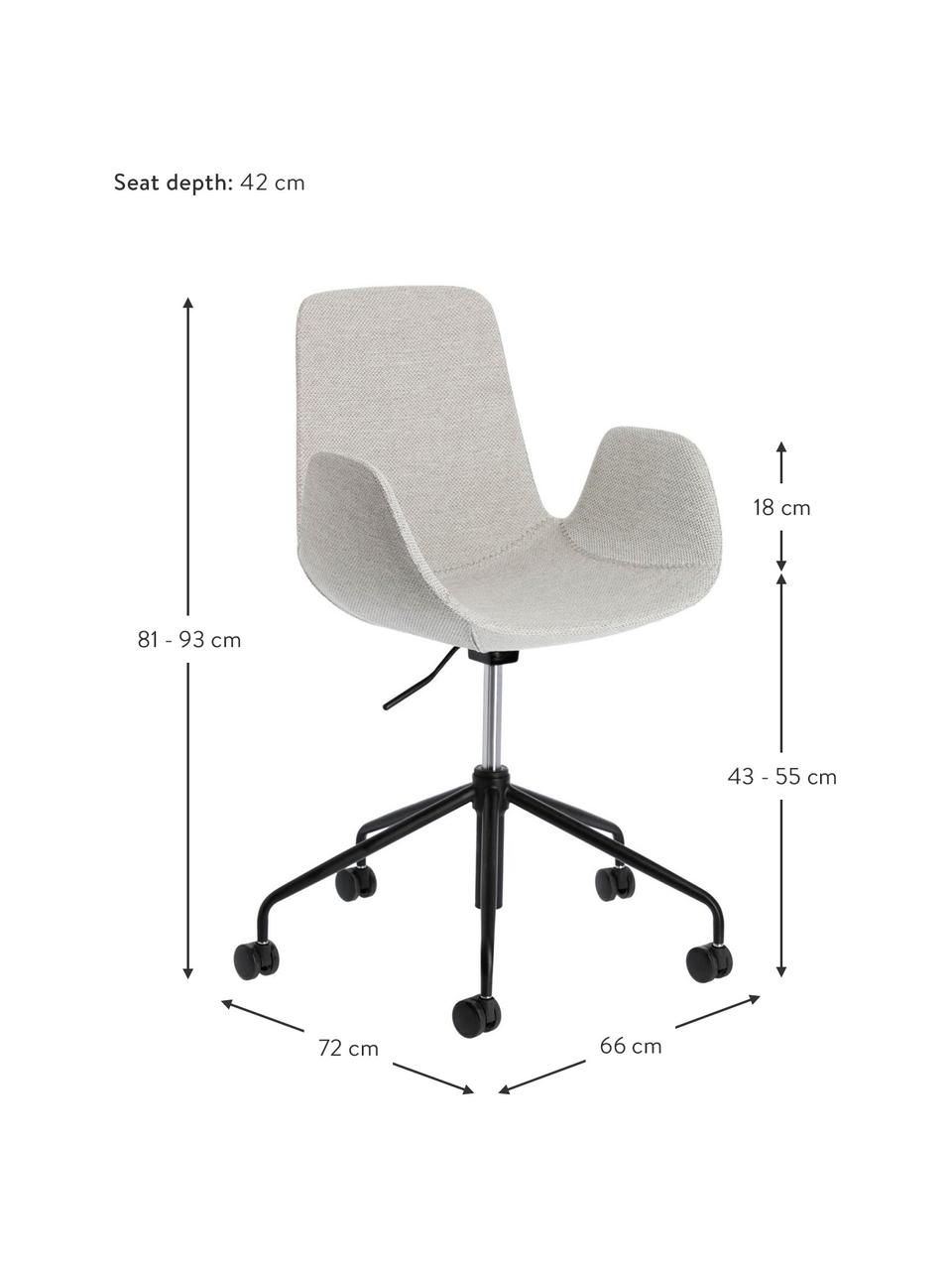 Polster-Bürodrehstuhl Yolanda, höhenverstellbar, Bezug: Polyester, Gestell: Stahl, beschichtet, Grau, Schwarz, B 66 x T 72 cm