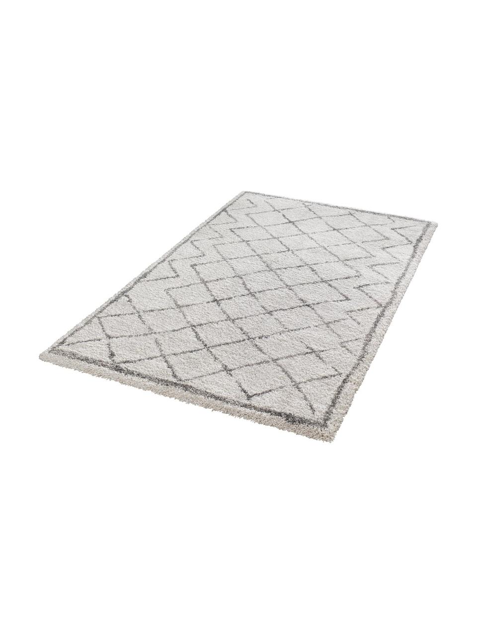 Alfombra de pelo largo Luna Diamond, Parte superior: polipropileno, Reverso: yute, Crema, gris, An 80 x L 150 cm (Tamaño XS)