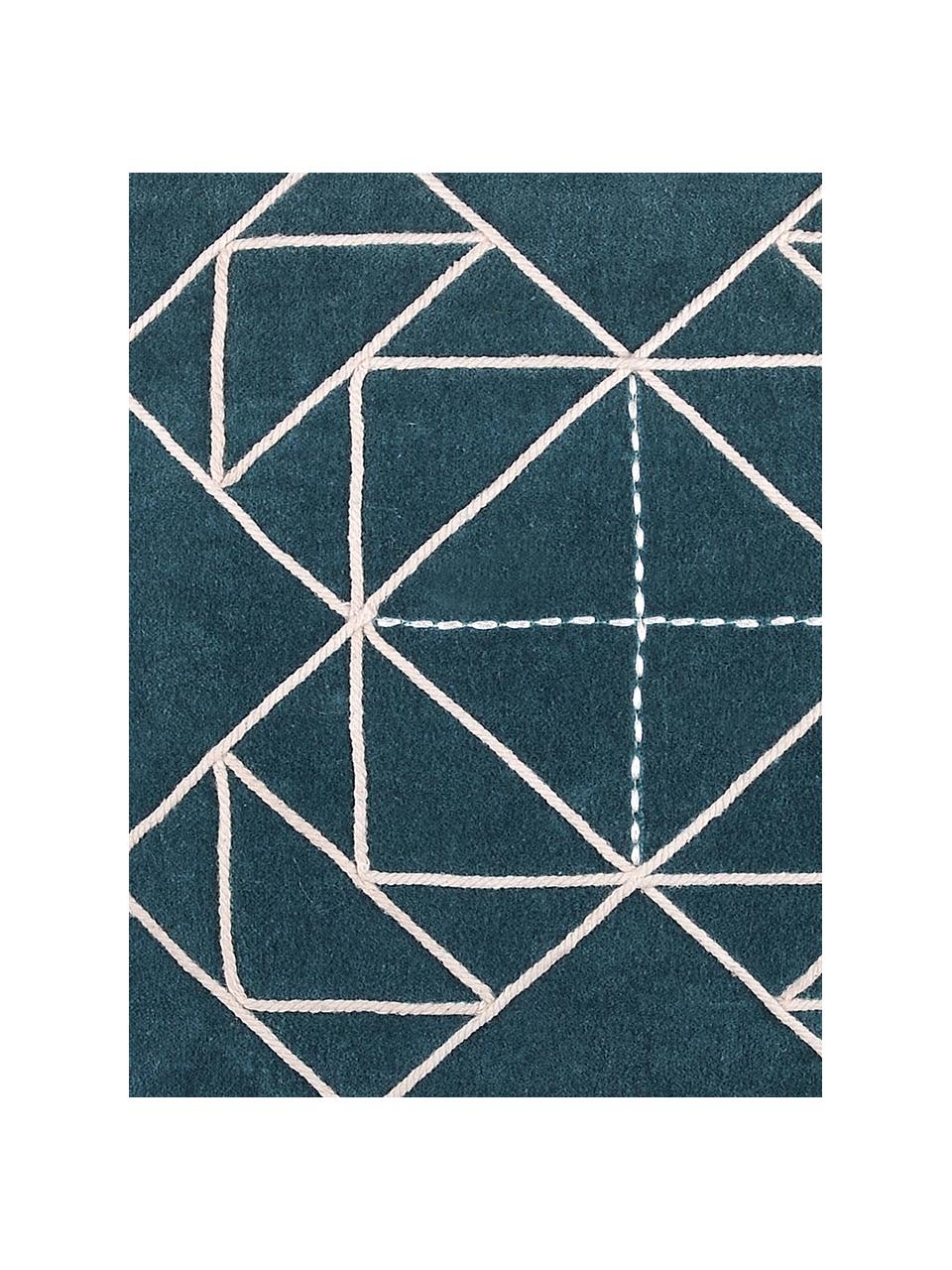 Kissen Niro mit graphischem Muster, mit Inlett, Bezug: 100% Baumwolle, Petrolblau, Weiss, 40 x 40 cm