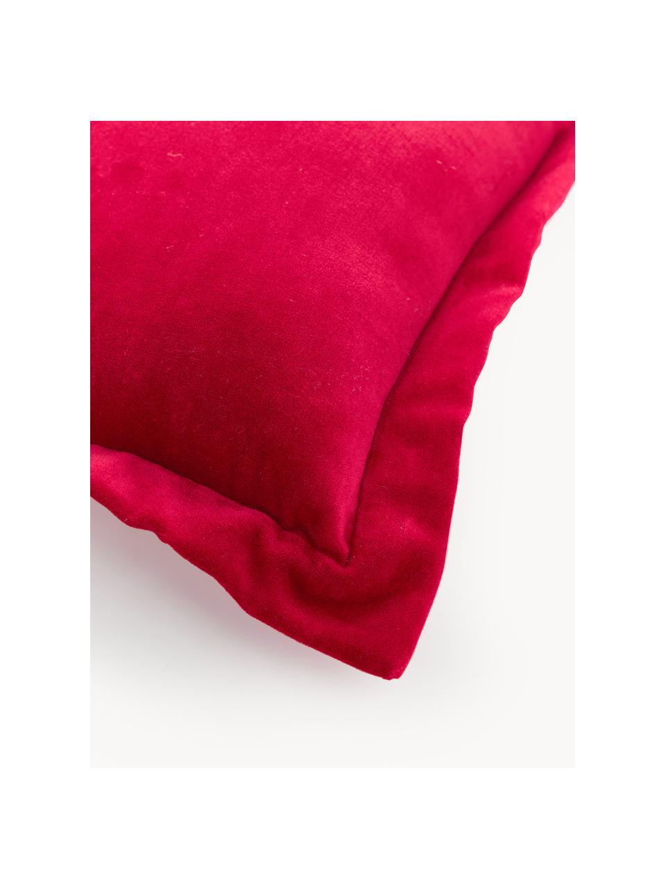 Kleines Samt-Kissen Rudy, bestickt, Vorderseite: 100 % Baumwolle, Rot, Weiß, B 33 x L 33 cm