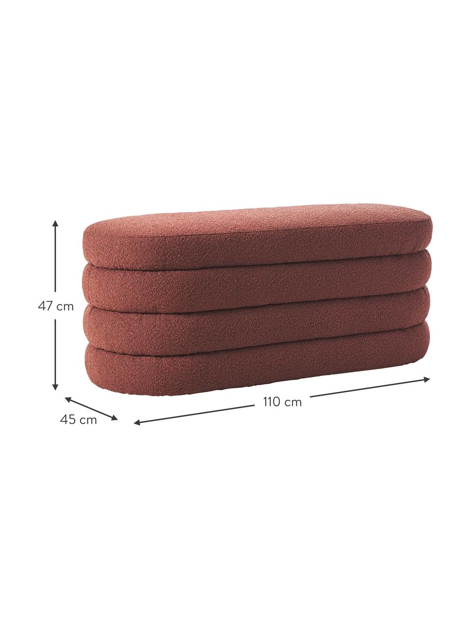 Banquette rembourrée en tissu bouclé Alto, Tissu bouclé rouge rouille, larg. 110 x haut. 47 cm